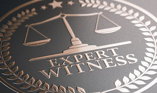 An expert witness logo on a black background.